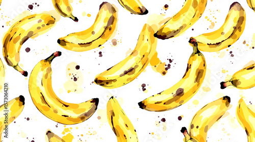 Watercolor pattern Banana on white background	