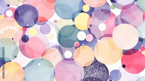 Horizontal watercolor seamless pattern with bubles and circles. Abstract geometric pattern. Colorful hand painted watercolor circles on white background