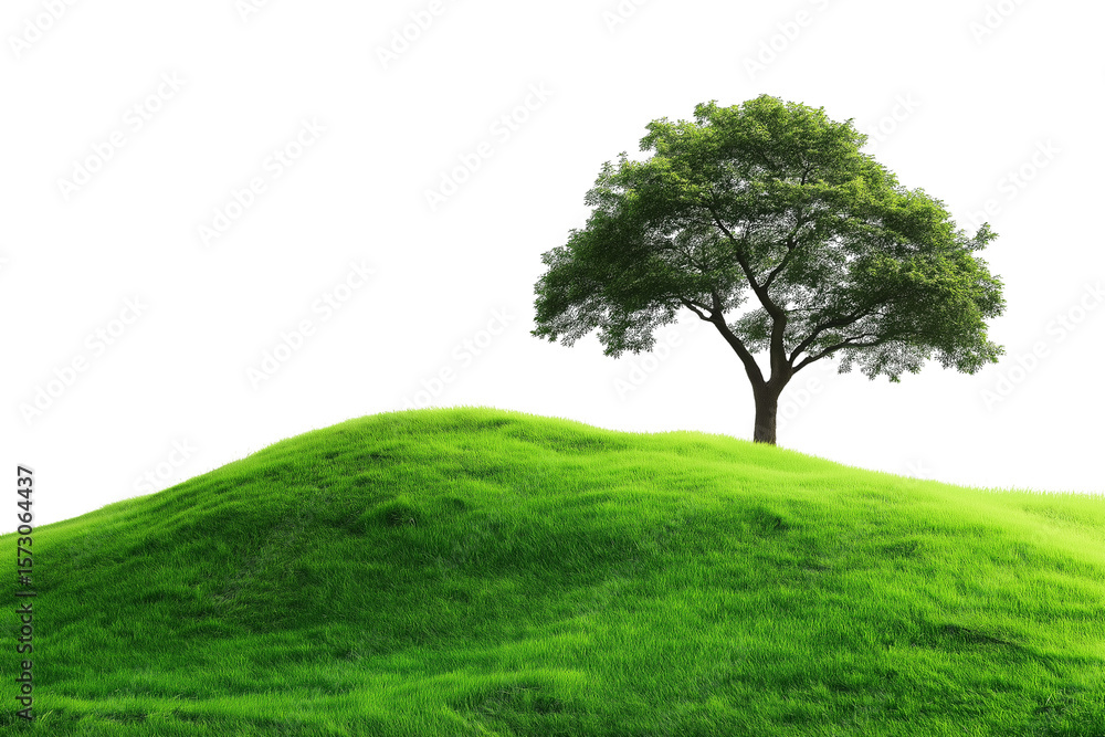 Fototapeta premium Green Grass Forest on Hill Panorama Isolated on Transparent Background