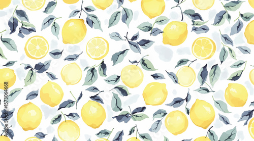 Lemon seamless border fruit illustration, cute citrus watercolor digital file on a white background close up