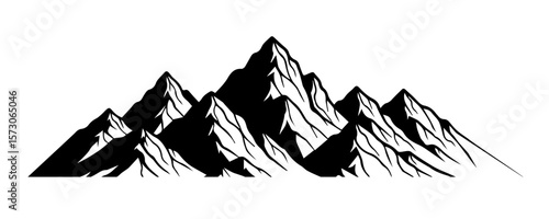 Abstract mountain landscape isolated on transparent background. Rock Silhouette. Vector design snowy mountain range for camping logotype, travel destination, adventure and outdoor exploration