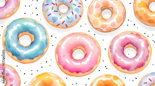 Watercolor background pattern donuts on white background
