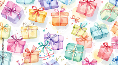 Seamless pattern watercolor gift boxes