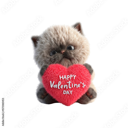 Adorable Kitten Holding a Valentine's Day Heart