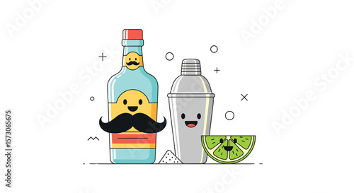 Crafting delicious cocktails with a fun animated bottle shaker and lime wedge