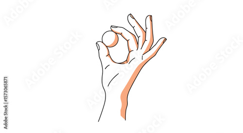 Elegant human hand displaying a delicate gesture with fingertips forming a small circle, holding a tiny sphere in focus