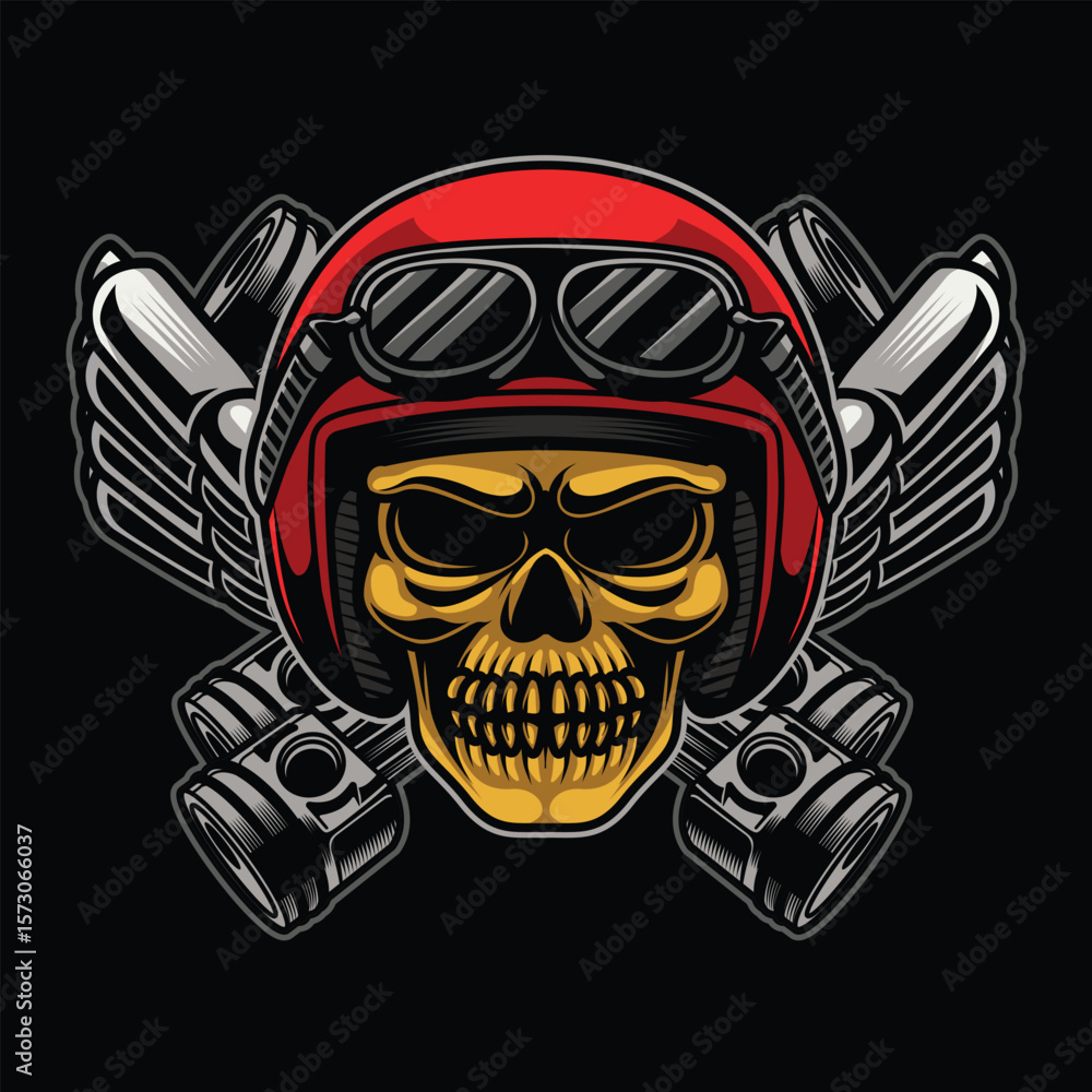 Fototapeta premium Skull Rider with Motorcycle Engine Wings.