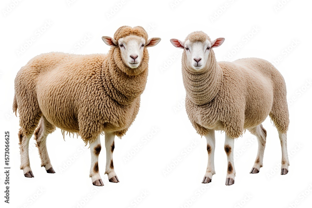 Obraz premium Sheep Duo: Captivating the essence of tranquility, two sheep stand side-by-side, embodying the peacefulness of the countryside. capturing the quiet charm of these woolly creatures.