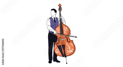 Stylish duo of musicians with double bass performing classic jazz music on stage for entertainment