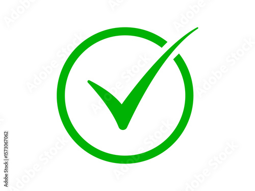 Green checkmark in round circular box vector illustration. Tick mark, correct icon, positive sign, approved icon.