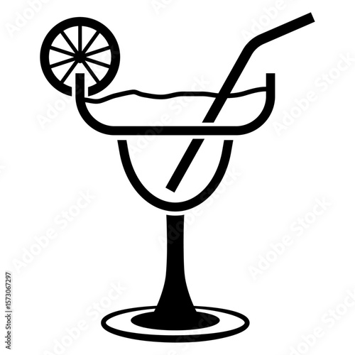 margarita icon, Cocktail glass, drink icon with straw.