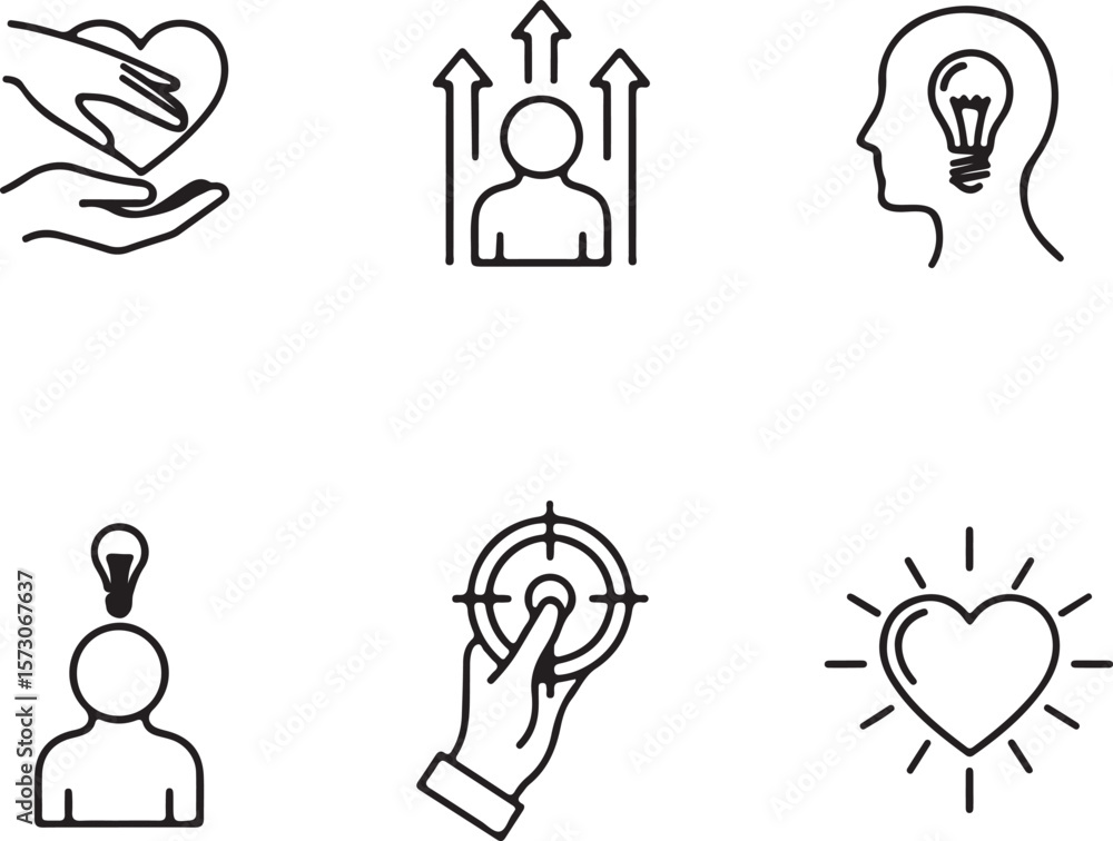 Fototapeta premium Empowering Ideas Growth, Innovation, and Compassionate Leadership Icons