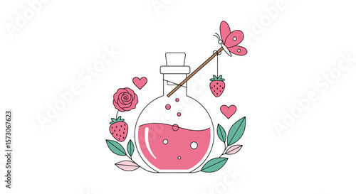 Magical elixir of sweetness and enchantment with blooming flowers and juicy strawberries