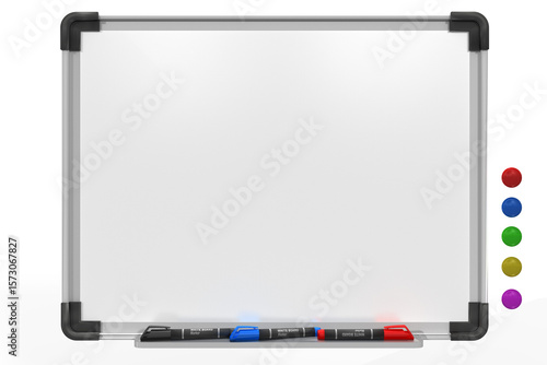 3d Pinwand, Whiteboard mit Marker und Magneten auf transparenten Hintergrund, isoliert