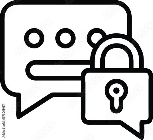 Minimalist line art icon depicting a secure encrypted message protected by a lock symbol