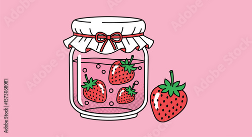 Sweet strawberry jam in a jar with fresh fruit a delicious homemade treat for everyone