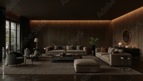 Wallpaper Mural Spacious living room with dark light background Torontodigital.ca