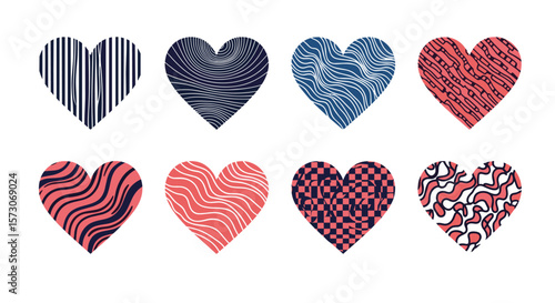 Abstract geometric heart designs with unique textures and patterns for modern art lovers