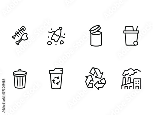 Waste, Garbage, and Recycling Line Icon Set
