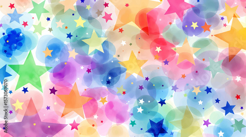 Smiling stars in various colors depicted in soft watercolor illustration set. Objects in vibrant pastel tones isolated on transparent background	