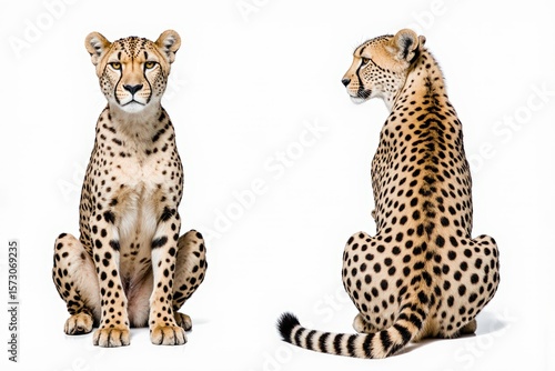 Cheetah Duo: Front and Back View - A cheetah, isolated, showcasing its spots and elegant form.