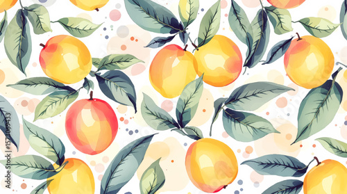 Peaches, Watercolor background pattern Peaches on white background