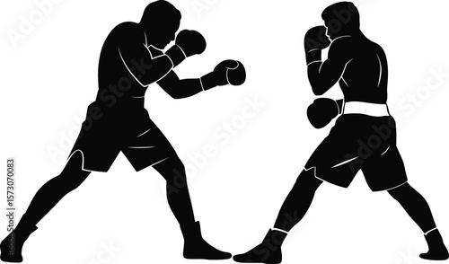 Boxing Match Silhouettes: Dynamic Fighters in Action Combat Sport Vector