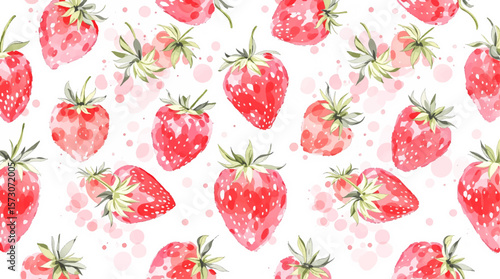 Watercolor pattern with ripe strawberries on a white background