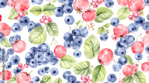 Watercolor background pattern berries on white background
