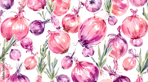 Watercolor background pattern onion on white background

