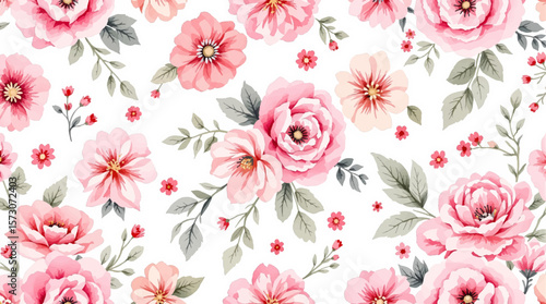 Watercolor flower background Floral hand-painted seamless pattern	