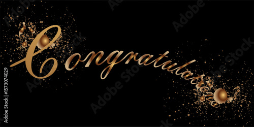Congratulations text. Golden Congratulations letters on black background. Handwritten modern brush lettering.vector eps10.