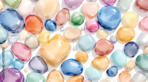 Watercolor background pattern colorful sea ​​pebbles on white background
