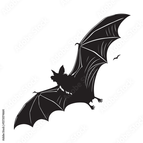 Black silhouette flying bat Halloween vector image