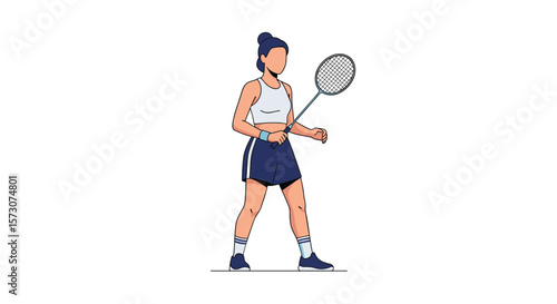 Young woman playing badminton demonstrating athletic skill and concentration on the court