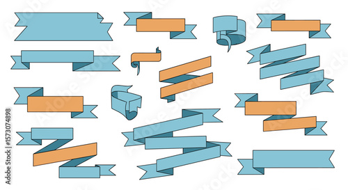 A collection of diverse geometric ribbon banners and shapes for design projects