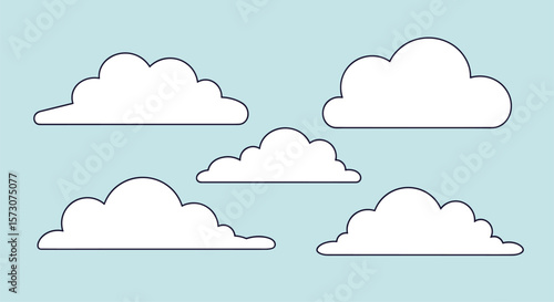 Beautifully rendered white fluffy clouds floating in a clear light blue sky with subtle shadowing effects presenting a serene and peaceful atmospheric scene