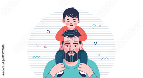 A loving father carries his happy child on his shoulders showing a strong family bond and joyful connection