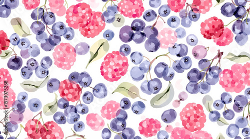 Watercolor background pattern berries on white background
