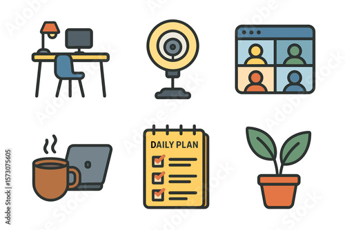 Vector Illustration of Remote Work and Productivity Icons