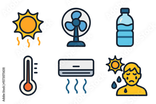 Vector Illustration of Hot Weather and Summer Essentials Icons