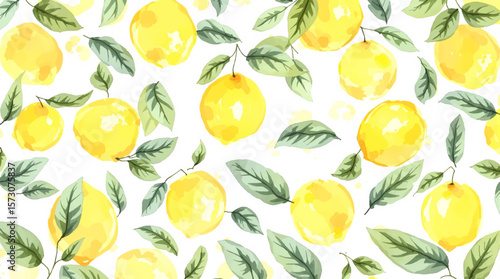 Hand drawn watercolor lemon Sicilian painting on white background