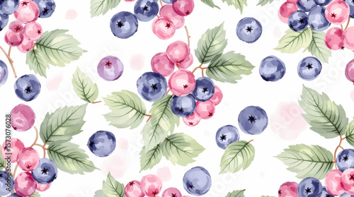 Watercolor background pattern berries on white background
