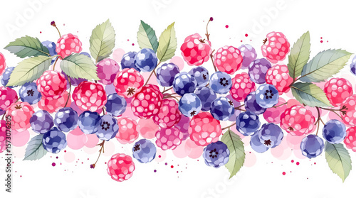 Watercolor background pattern berries on white background
