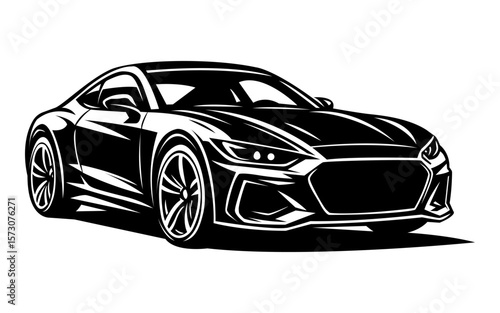 A monochrome vector illustration of an elite sports car silhouette, perfect for use in auto-themed stickers, advertising, business cards, and logos. Designed in EPS 10 format for versatile application