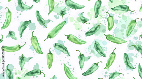 Watercolor pattern green pepper on white background vector	