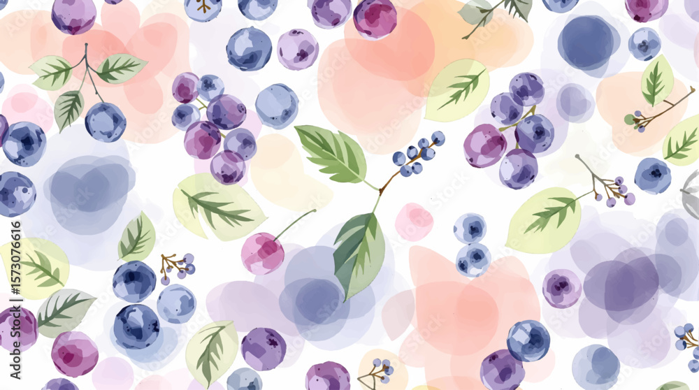 Watercolor background pattern berries on white background

