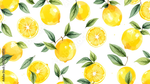 Hand drawn watercolor lemon Sicilian painting on white background. Fruit vector illustration. Pattern watercolor fruit.	