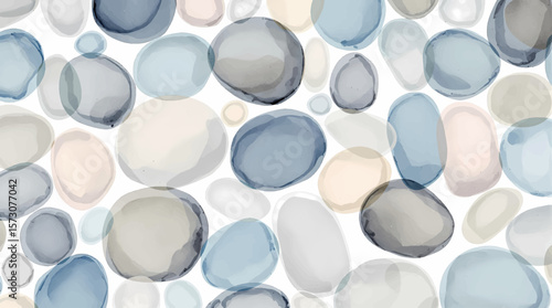 Watercolor color pebbles on white background