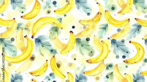 Watercolor background pattern bananas on white background